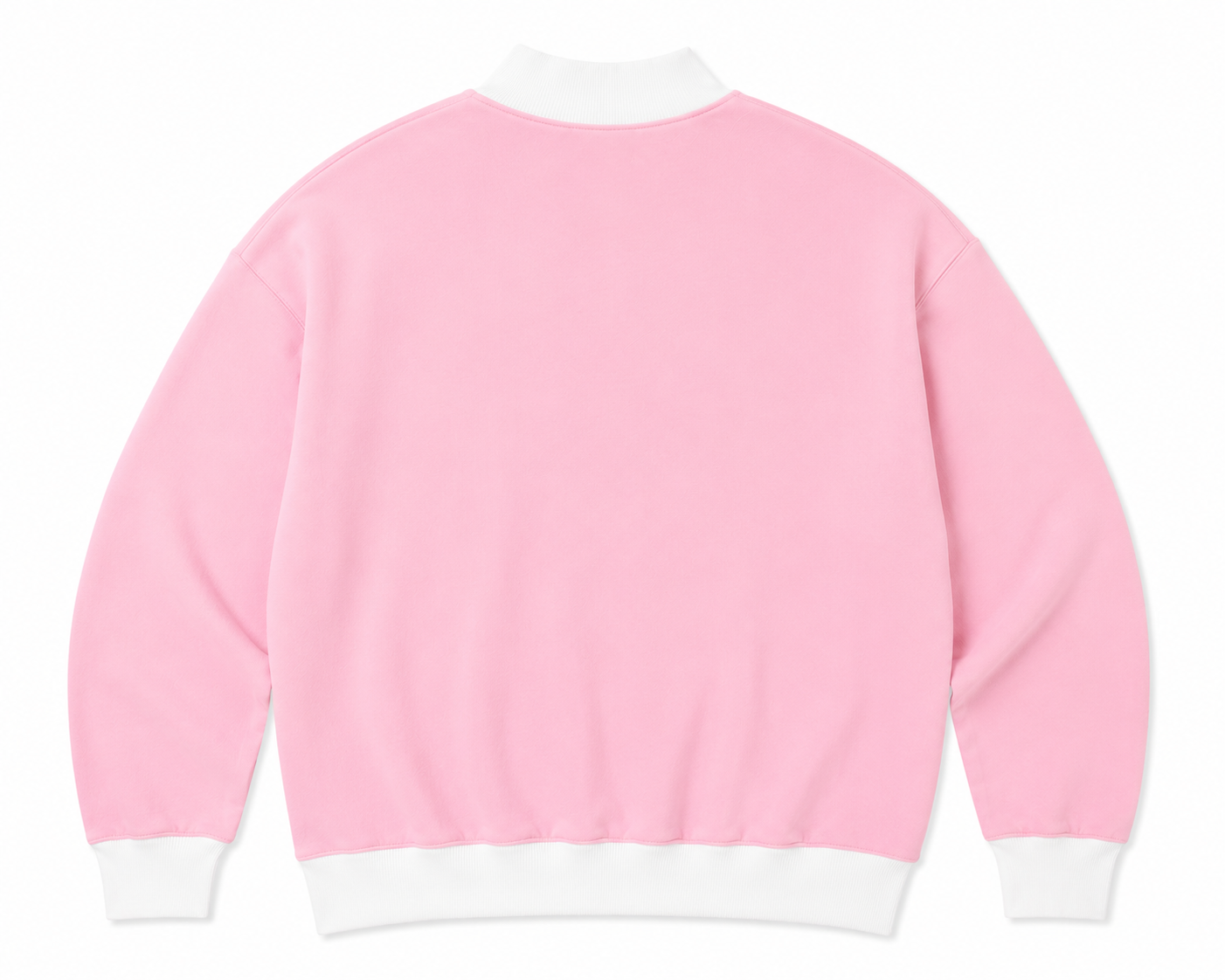 Pink sweater with white trim on a white background